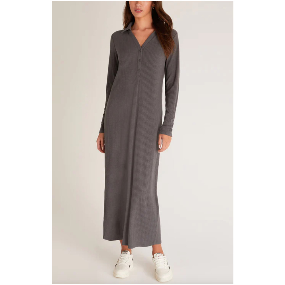 Z Supply Willow Henley Ribbed Grey Maxi Dress Size Large